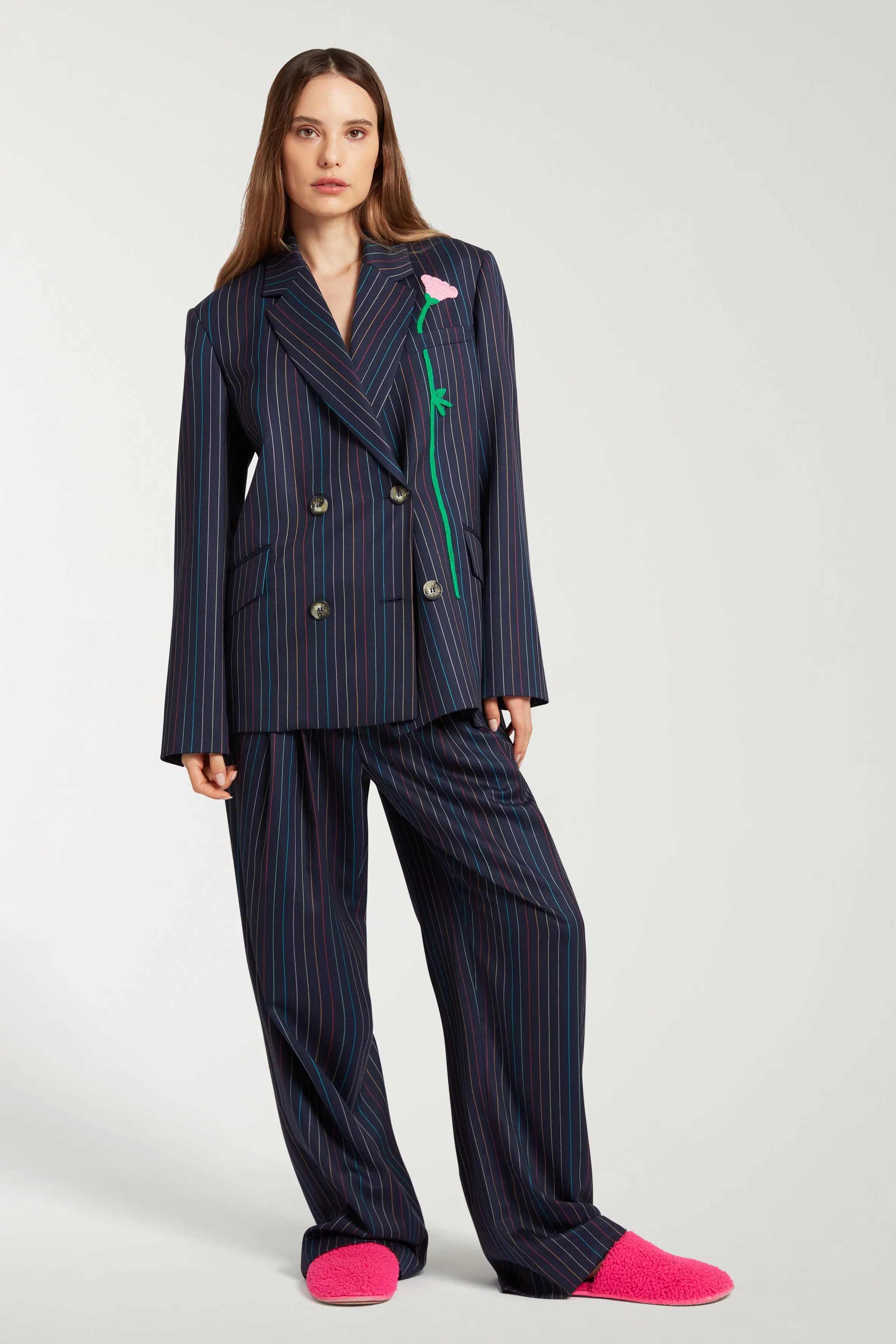 Double Breasted Jacket With Crochet Patch