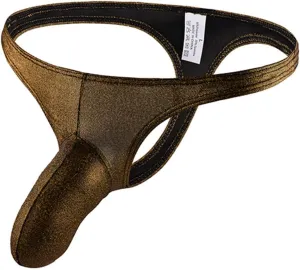 Evankin Men's Sexy Thong Underwear U Convex Elephant Trunk Pouch Jock Strap T-pants Faux Leather Low Rise Underpants