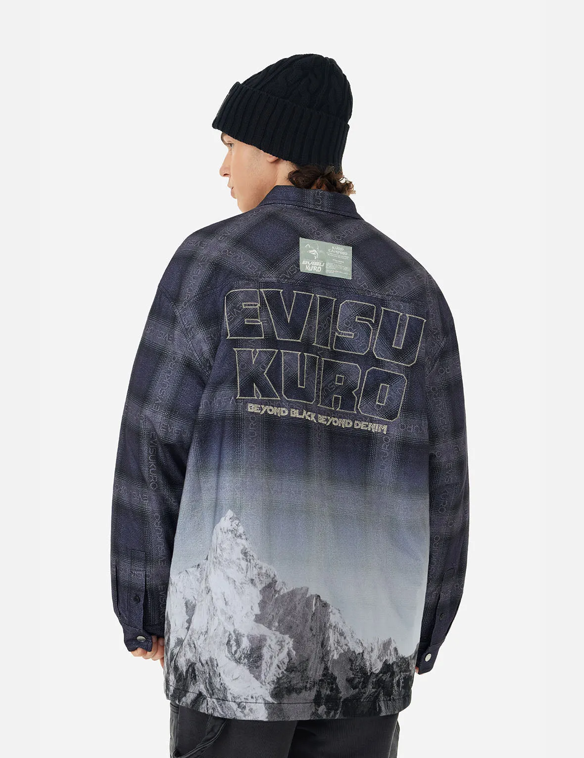Flannel Check with Snow Mountian Print Relax Fit Shirt Jacket