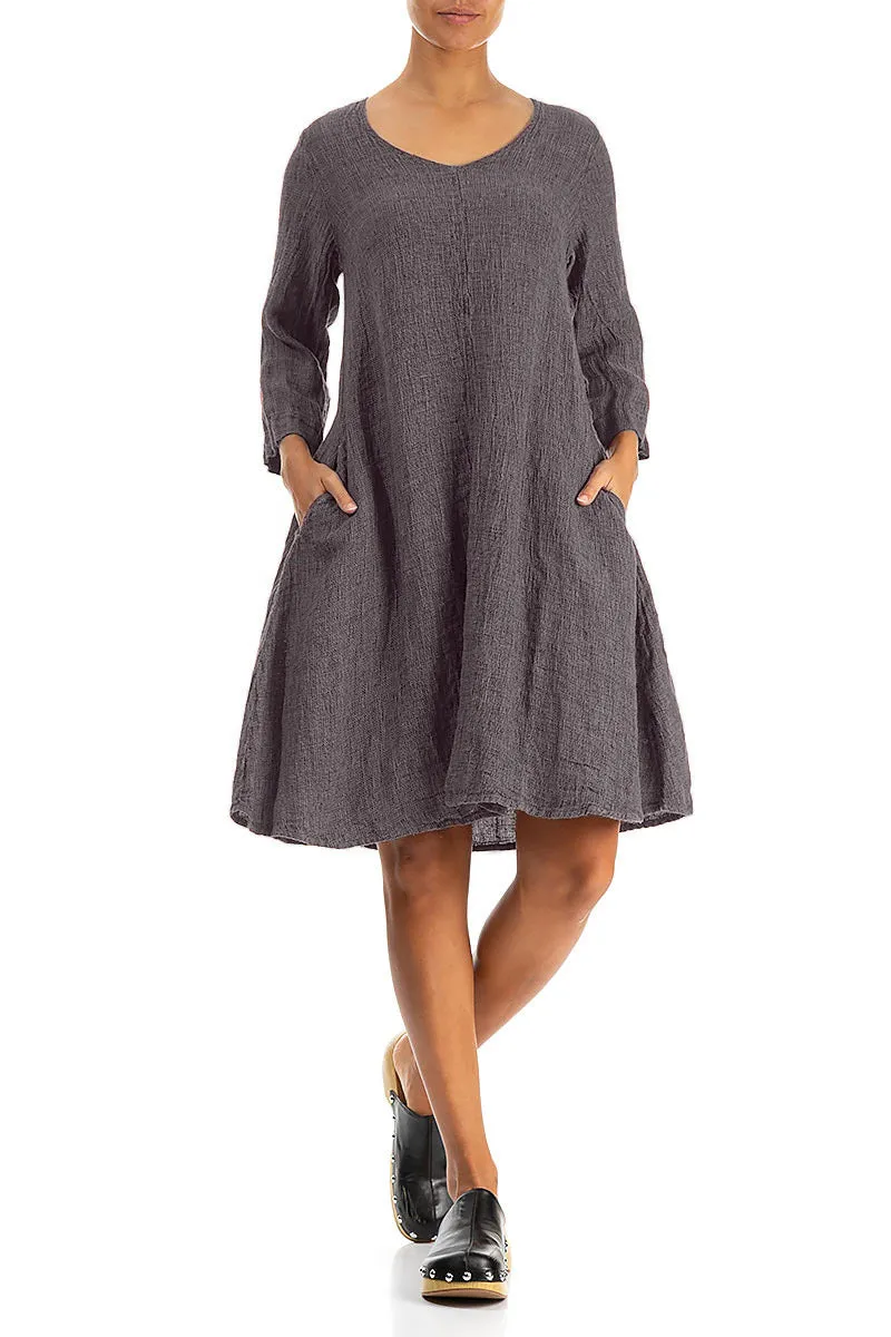 Floaty Greige Mélange Linen Dress