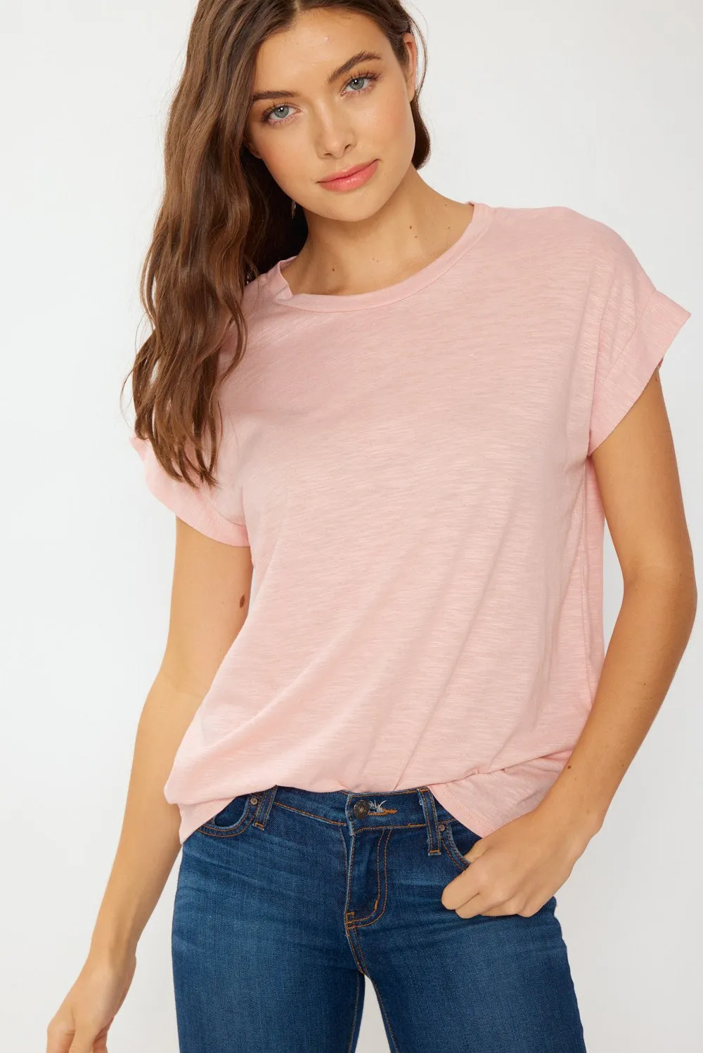 FSL Apparel Cotton Slub Essential Relaxed Fit Tee In Blush