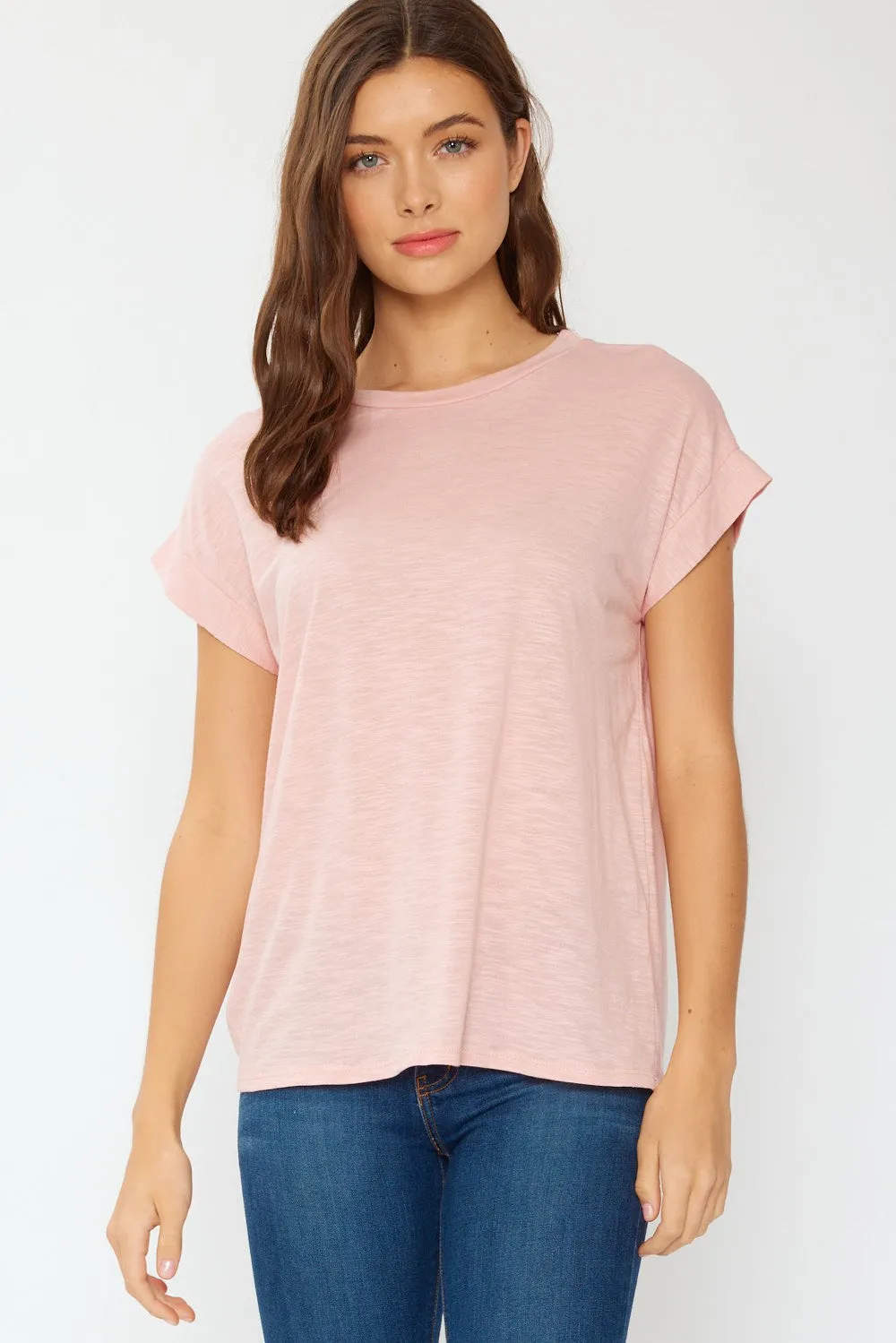 FSL Apparel Cotton Slub Essential Relaxed Fit Tee In Blush
