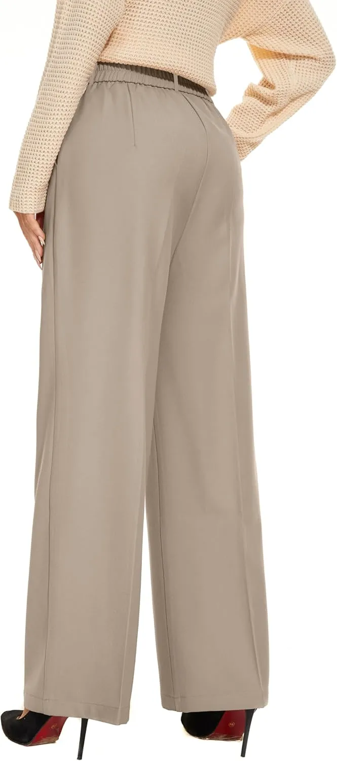 FUNYYZO Fall Women Wide Leg Pants High Elastic Waisted in The Back Business Work Trousers Long Straight Suit Pants_