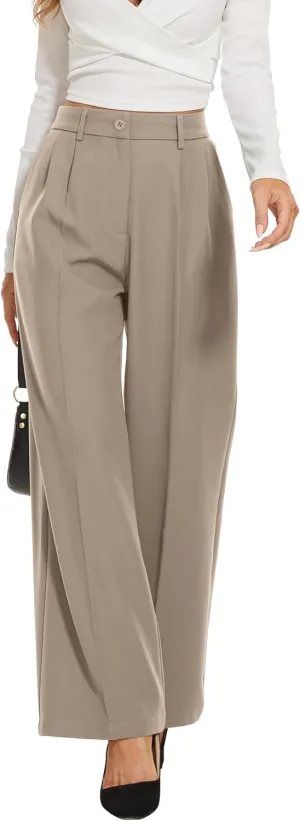 FUNYYZO Fall Women Wide Leg Pants High Elastic Waisted in The Back Business Work Trousers Long Straight Suit Pants_