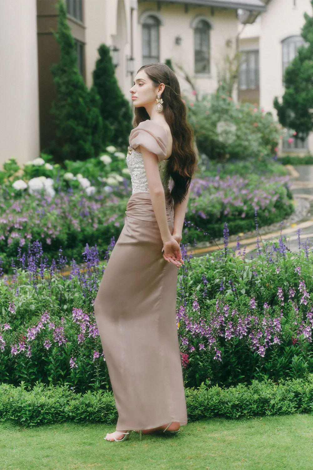 Gladys Sarong Straight Across Neck Chiffon Ankle Length Dress