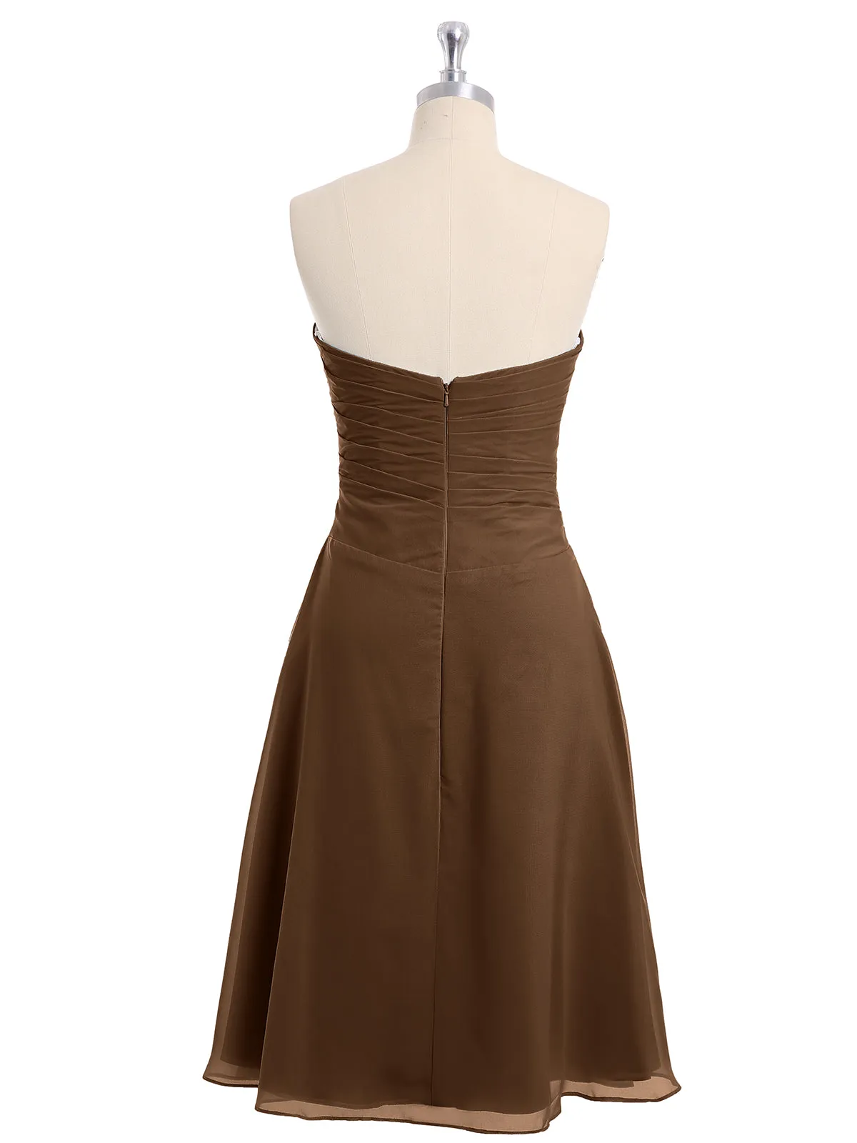 Knee Length Chiffon Dress with Sweetheart Neck-Brown Plus Size