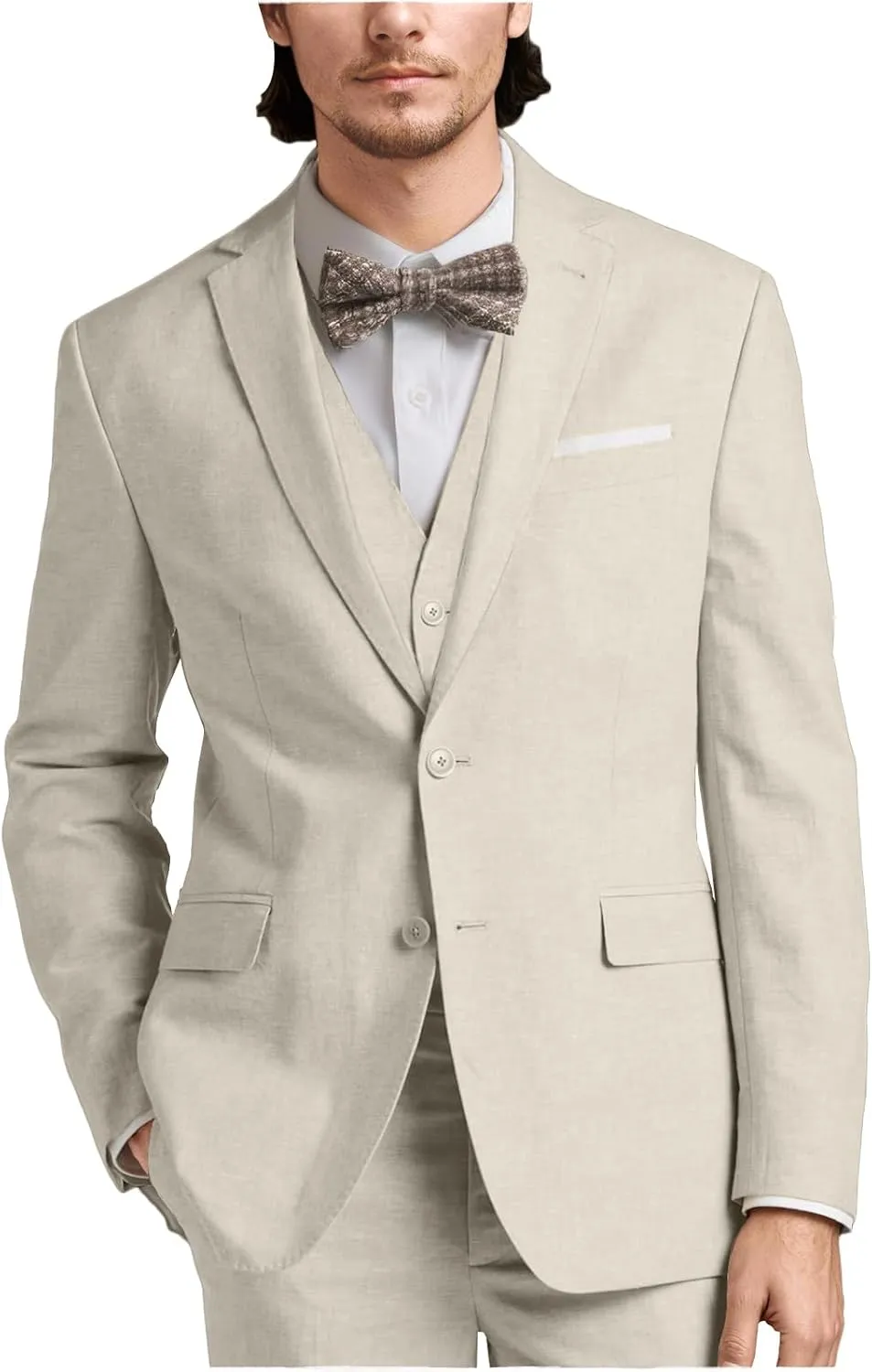 Linen Mens Suits 3 Piece Slim Fit Tuxedo Suit for Men Beach Wedding Formal Business Suit Groom Prom Set Outfits