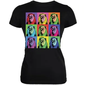 Lion Pop Art Repeating Squares Black Juniors Soft T-Shirt