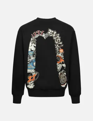 Logo and Ninja Daruma Daicock Print Relax Fit Sweatshirt