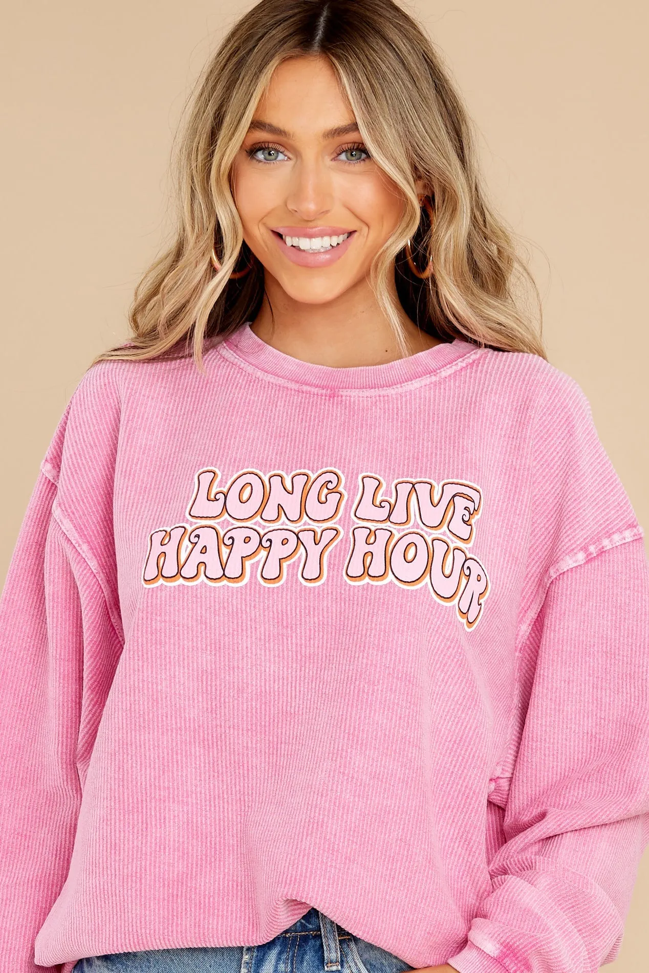 Long Live Happy Hour Pink Corded Sweatshirt
