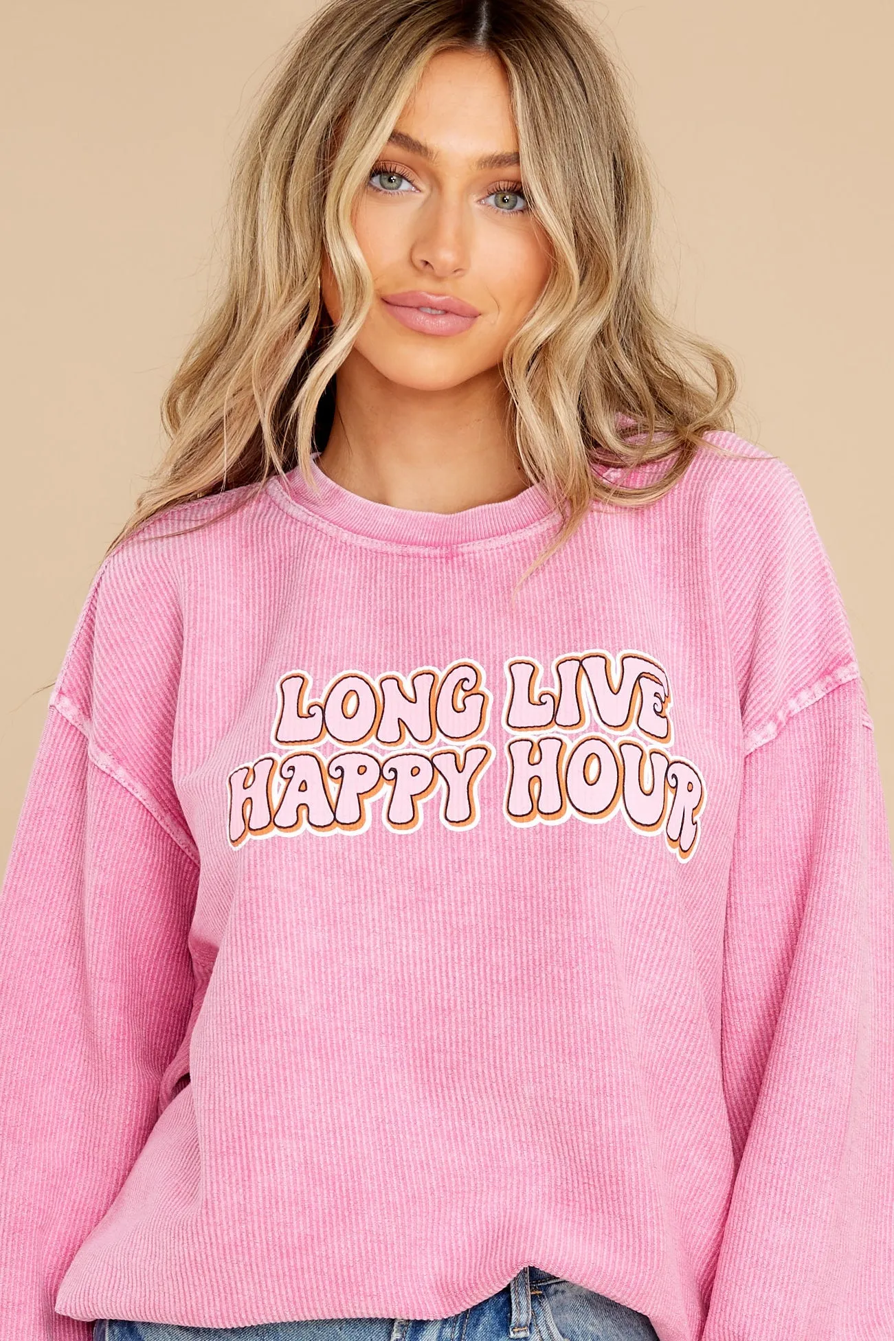 Long Live Happy Hour Pink Corded Sweatshirt