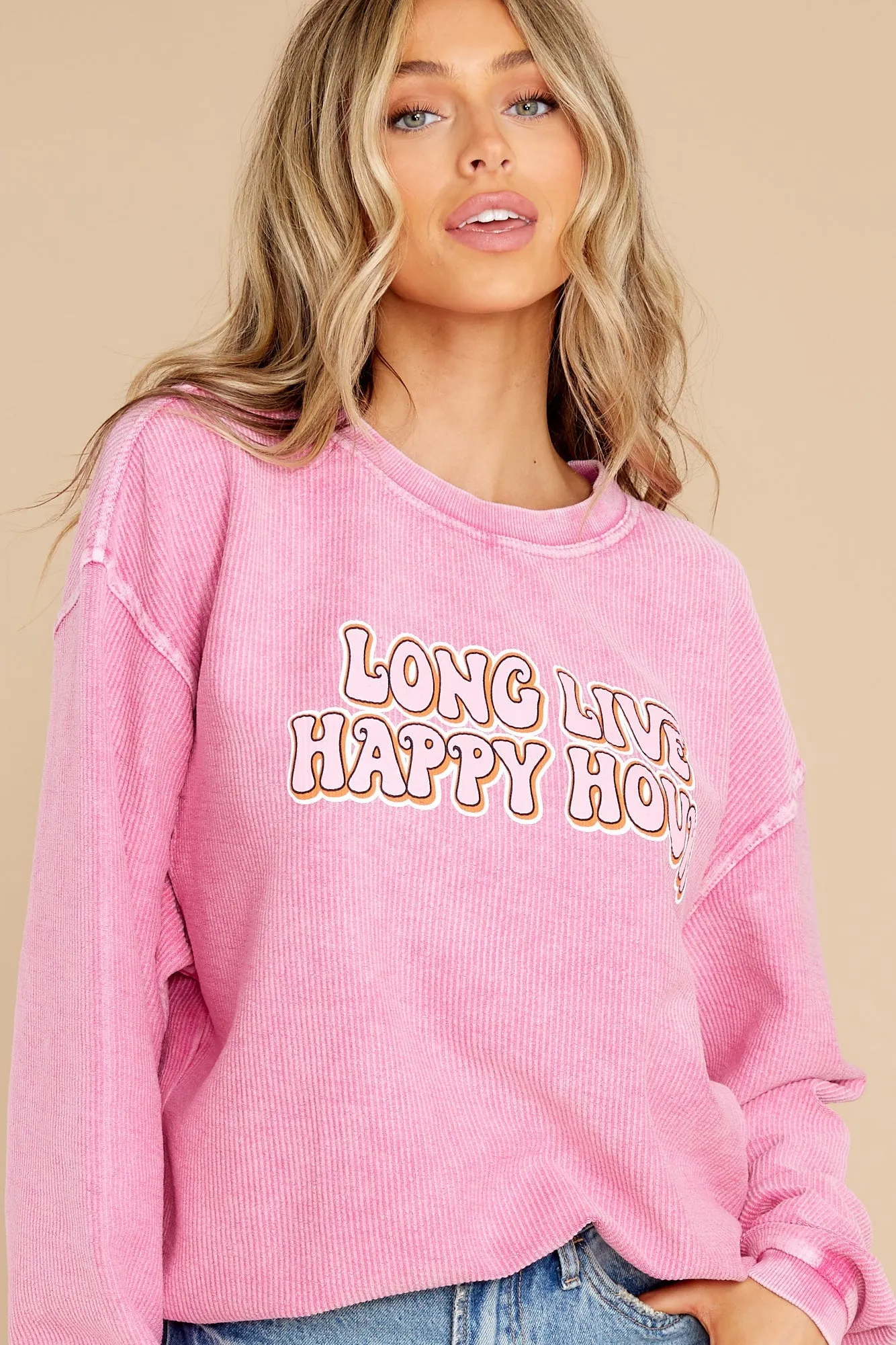 Long Live Happy Hour Pink Corded Sweatshirt
