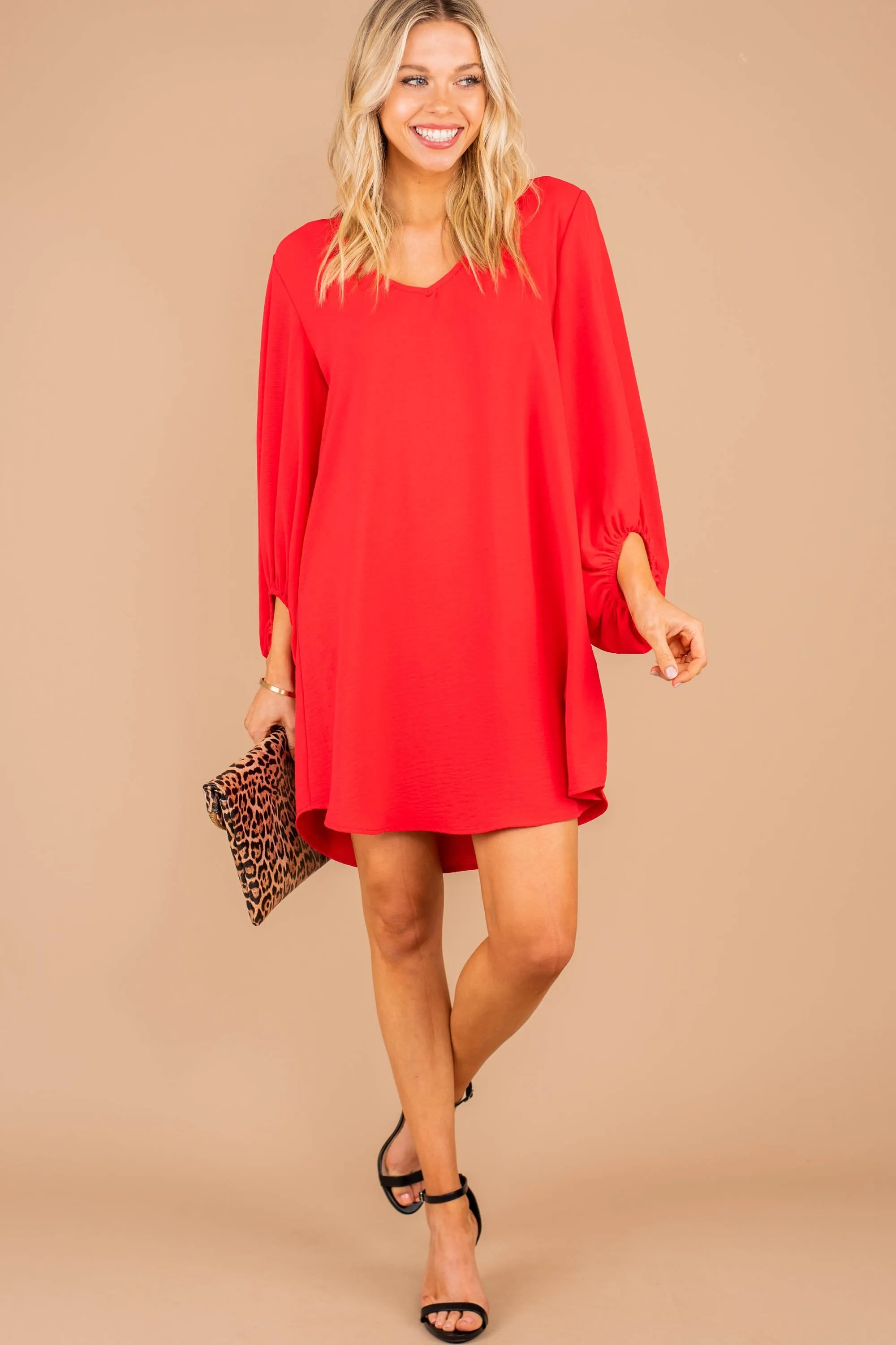 Loud And Clear Red Bubble Sleeve Dress