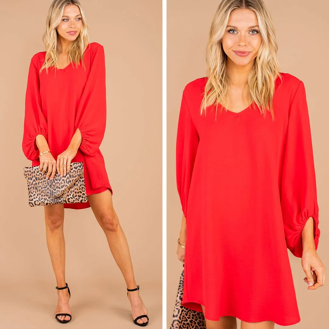Loud And Clear Red Bubble Sleeve Dress