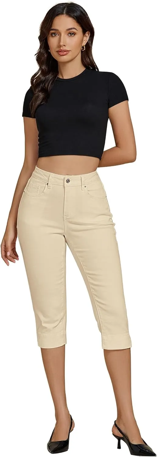 luvamia Capri Jeans for Women Trendy High Waisted Slim Split Hem Stretch Denim Jean Capris Cropped Pants Casual Summer