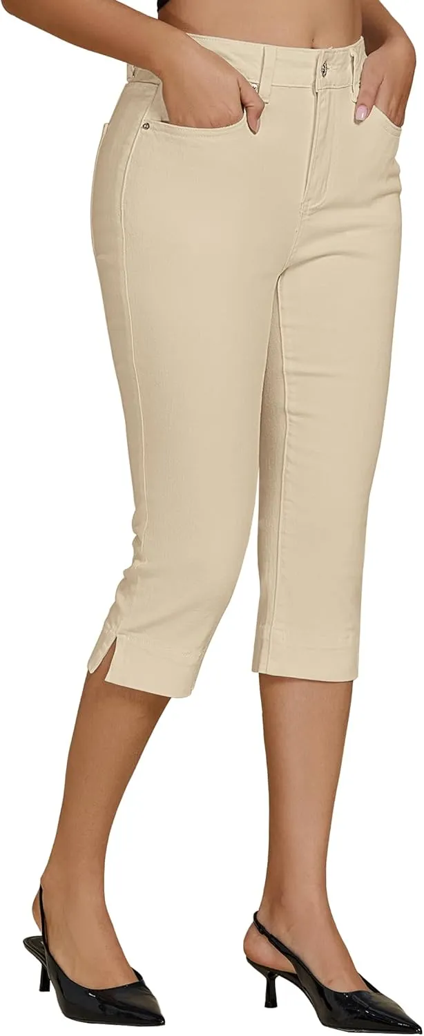luvamia Capri Jeans for Women Trendy High Waisted Slim Split Hem Stretch Denim Jean Capris Cropped Pants Casual Summer