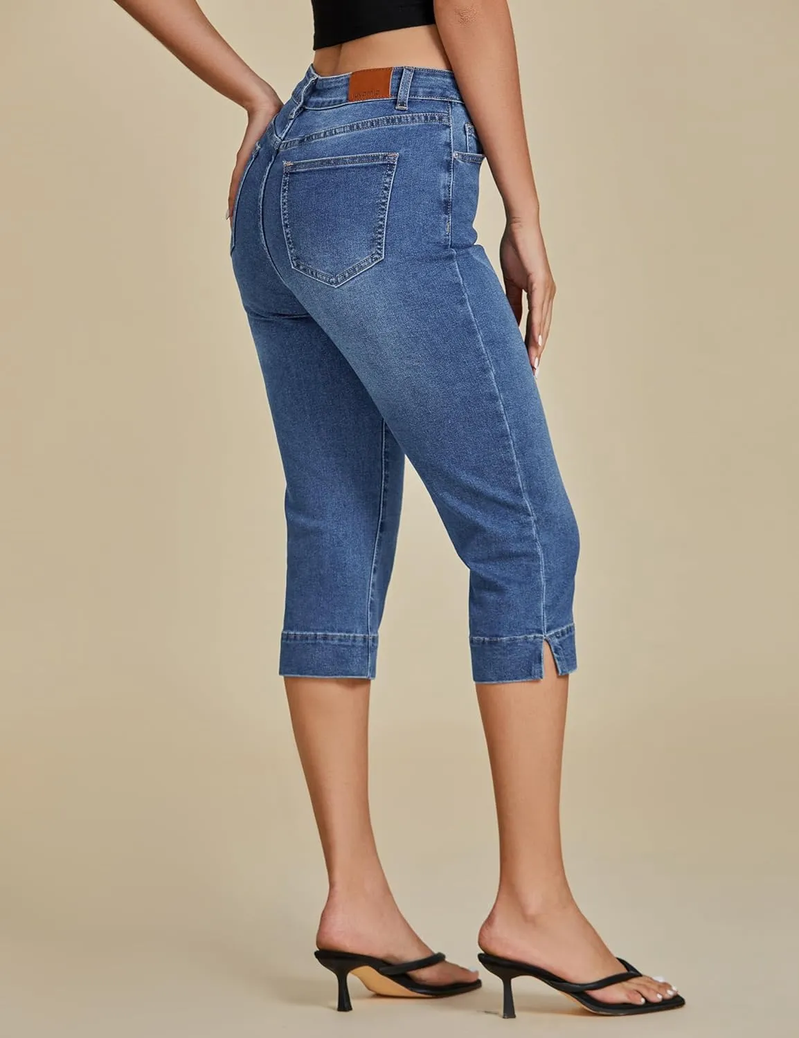 luvamia Capri Jeans for Women Trendy High Waisted Slim Split Hem Stretch Denim Jean Capris Cropped Pants Casual Summer