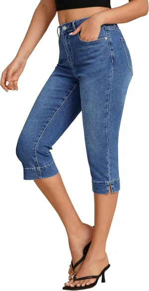 luvamia Capri Jeans for Women Trendy High Waisted Slim Split Hem Stretch Denim Jean Capris Cropped Pants Casual Summer