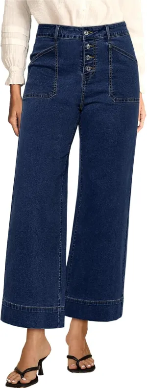 luvamia Wide Leg Jeans for Women Cropped High Waisted Trendy Button Fly Patch Pocket Stretchy Denim Pants Trousers Jeans