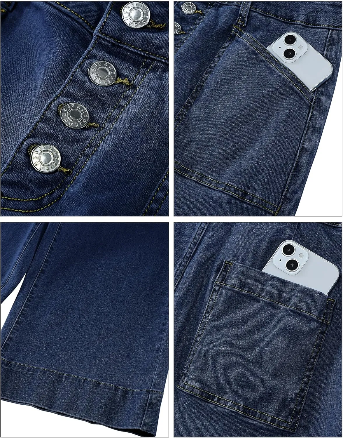 luvamia Wide Leg Jeans for Women Cropped High Waisted Trendy Button Fly Patch Pocket Stretchy Denim Pants Trousers Jeans