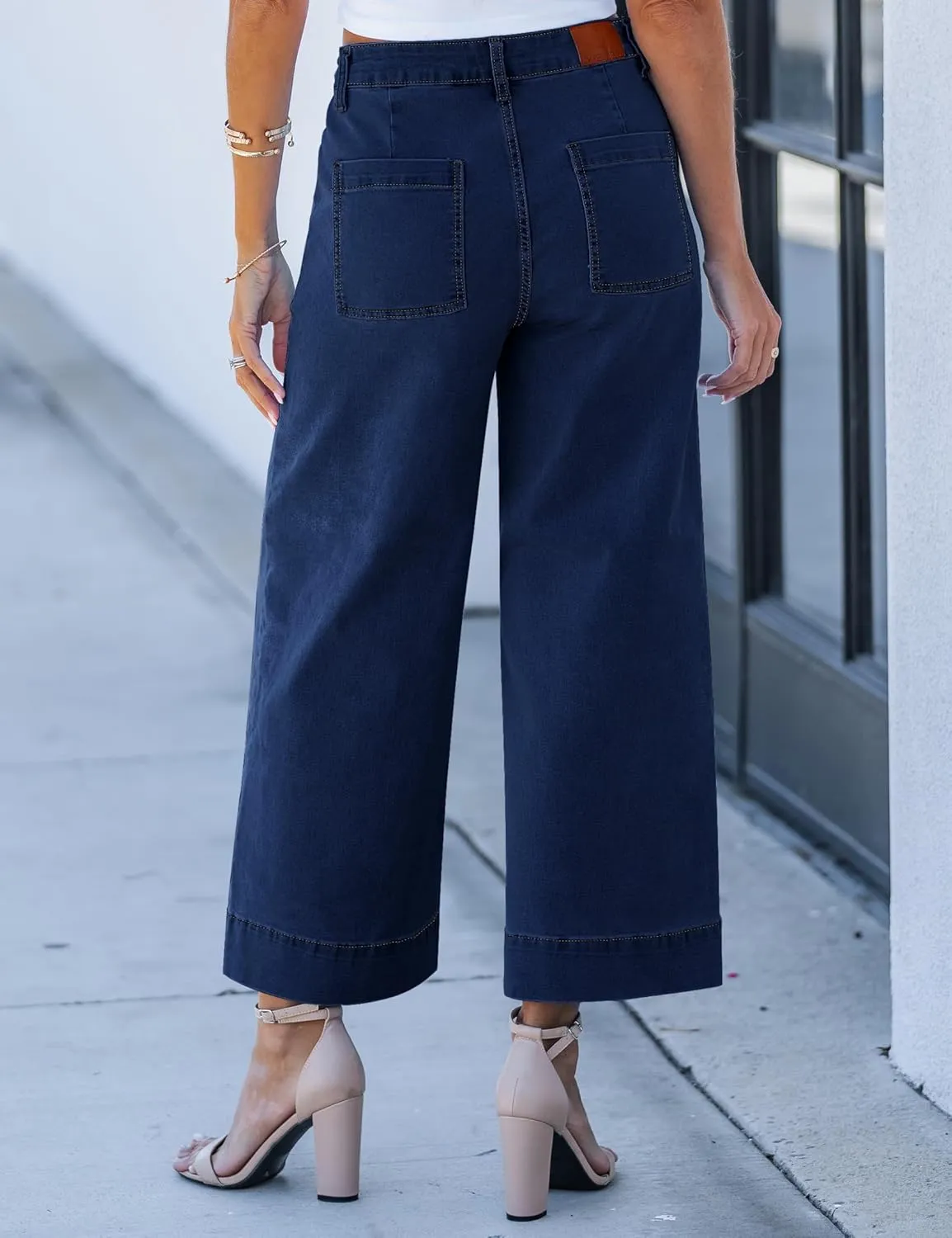 luvamia Wide Leg Jeans for Women Cropped High Waisted Trendy Button Fly Patch Pocket Stretchy Denim Pants Trousers Jeans