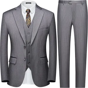 MAGE MALE Mens Pinstripe 3 Piece Suit Slim Fit Elegant Single Breasted Business Wedding Party Blazer Vest& Pants Set