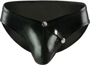 Men's Leather Lingerie Thong Sexy Wetlook Jockstrap Briefs Low Waist G-Strings Naughty Bulge Pouch Underwear Pants (Black,Medium)