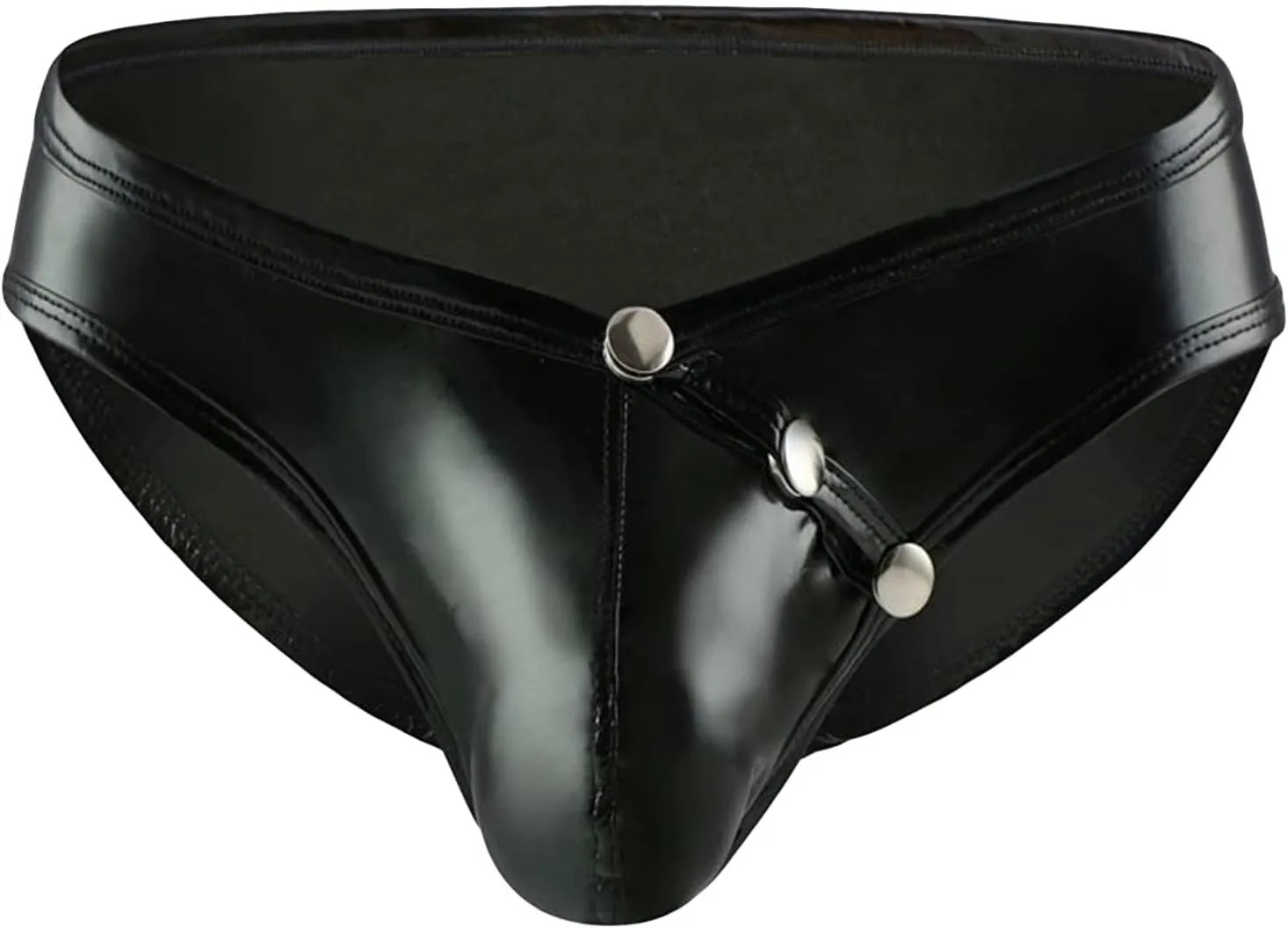 Men's Leather Lingerie Thong Sexy Wetlook Jockstrap Briefs Low Waist G-Strings Naughty Bulge Pouch Underwear Pants (Black,Medium)