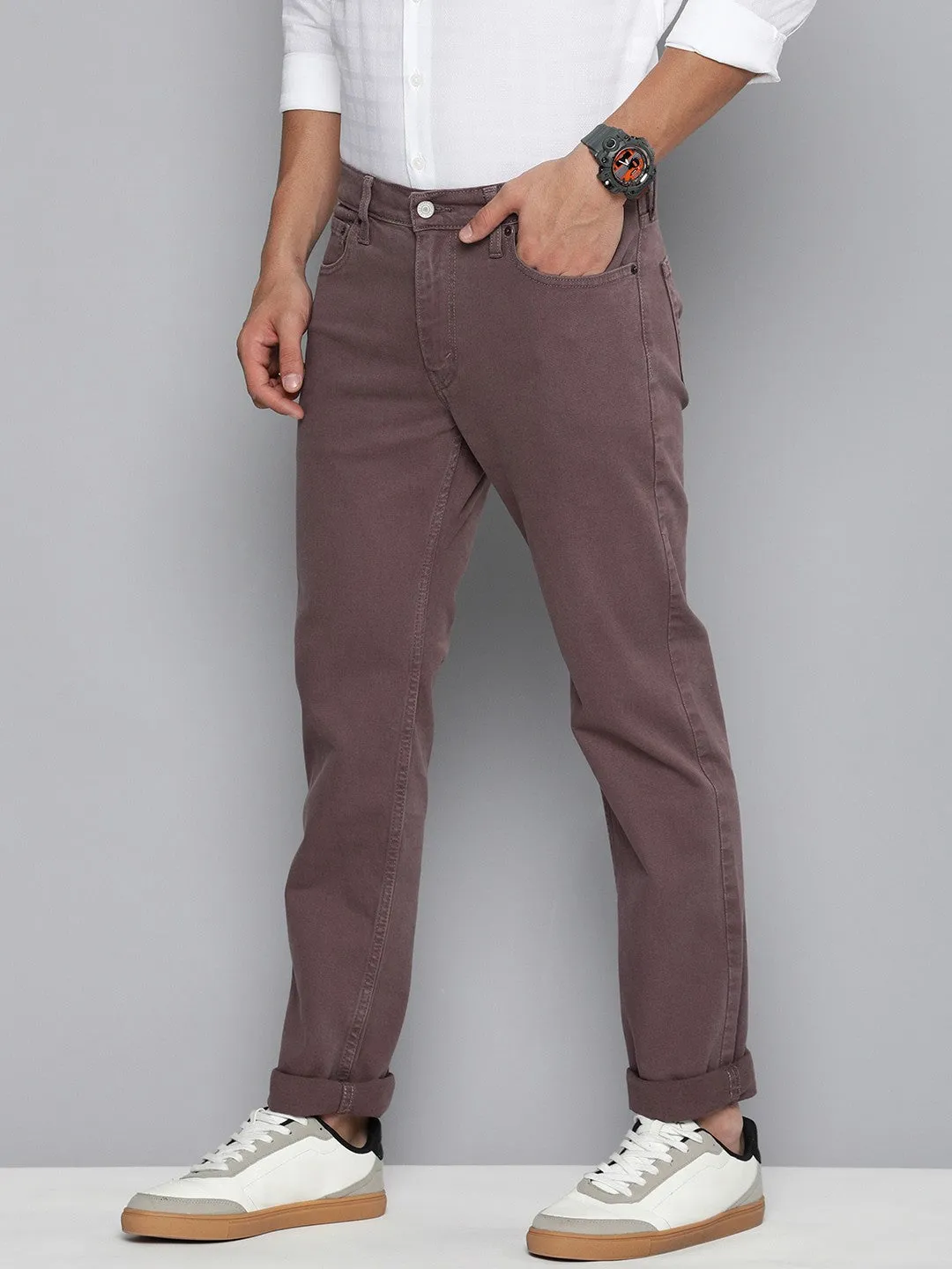 Men's Mauve Regular Fit Mid Rise Jeans