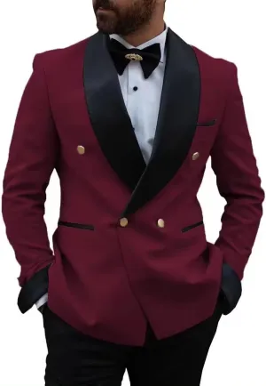 Men's Slim Fit 2 Piece Suit Set,Double Breasted Blazer Jacket Pants Tuxedo Set for Prom Wedding and Business