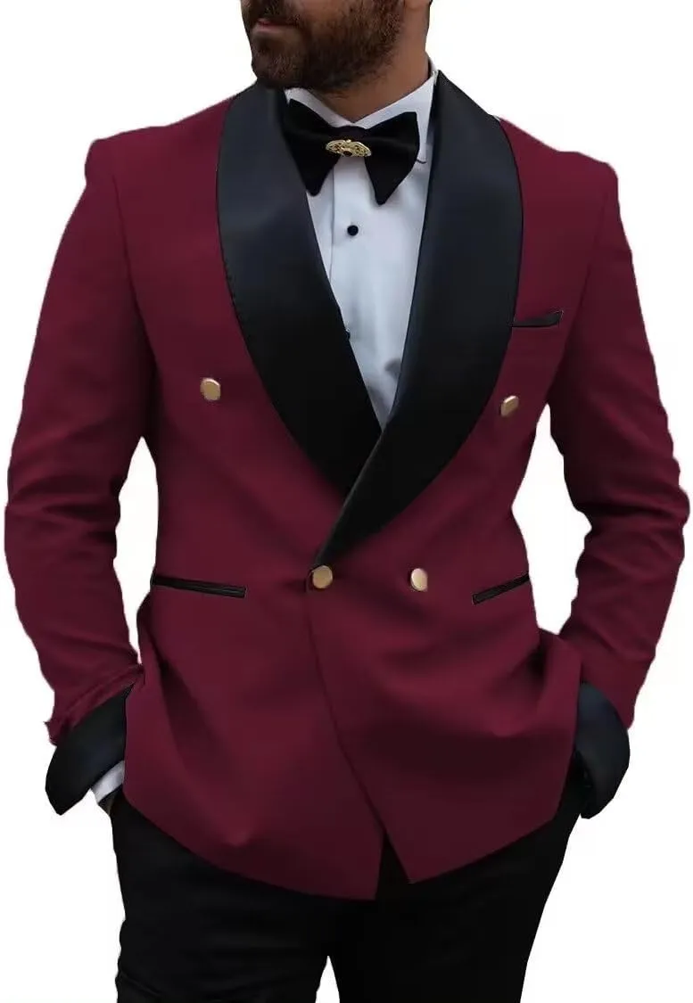 Men's Slim Fit 2 Piece Suit Set,Double Breasted Blazer Jacket Pants Tuxedo Set for Prom Wedding and Business