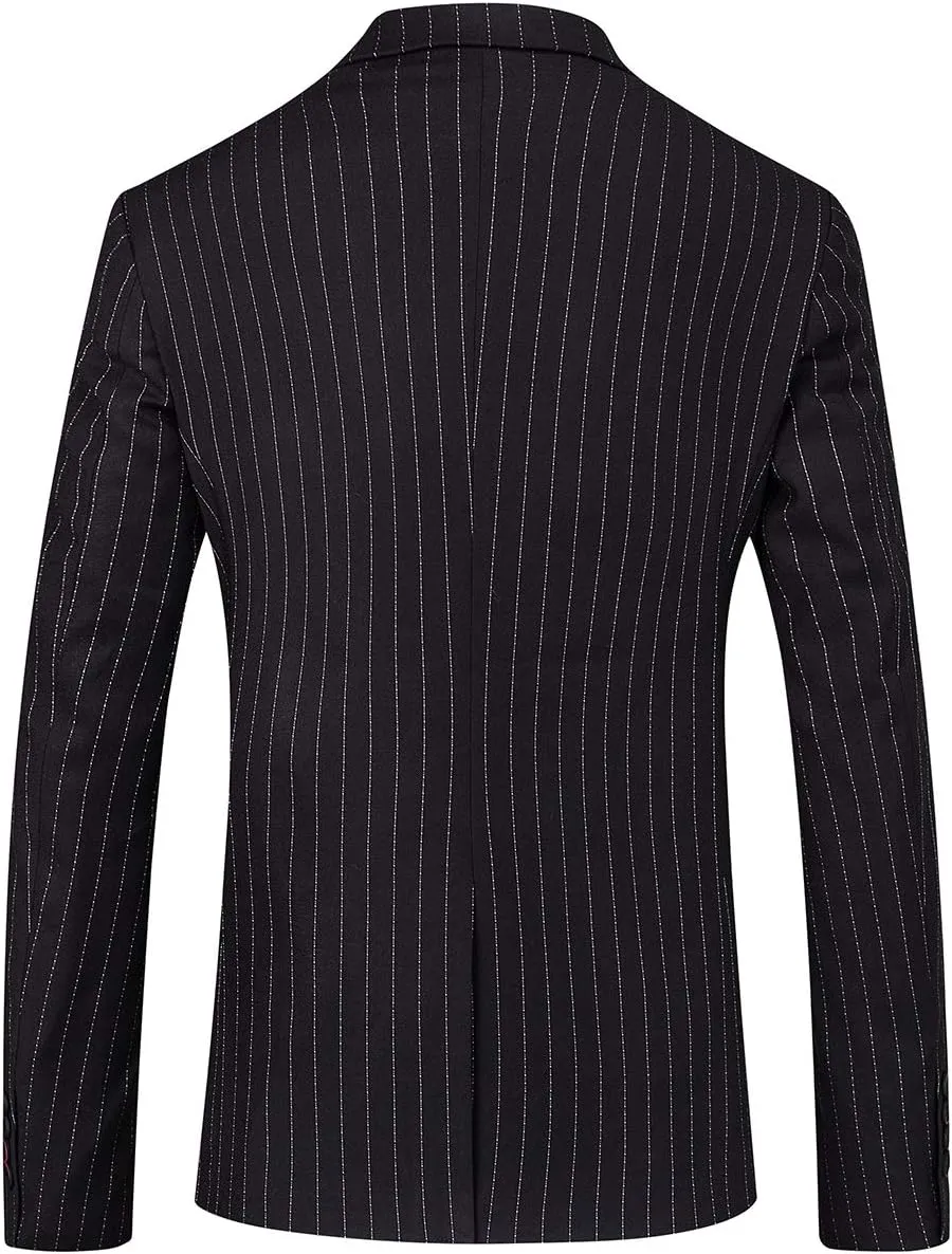 Mens Slim Fit Casual Blazer Two Button Striped Suit Jacket