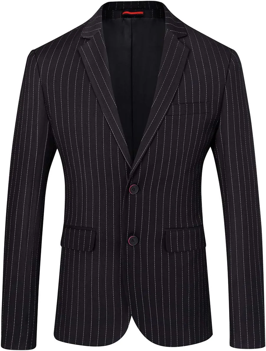 Mens Slim Fit Casual Blazer Two Button Striped Suit Jacket