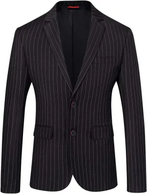 Mens Slim Fit Casual Blazer Two Button Striped Suit Jacket