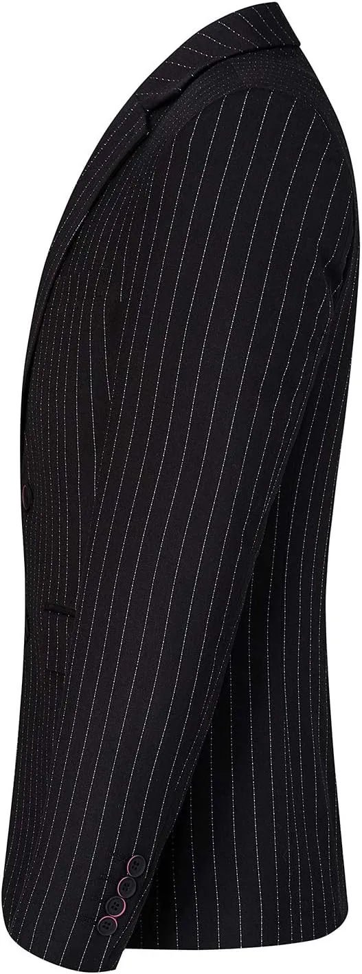 Mens Slim Fit Casual Blazer Two Button Striped Suit Jacket