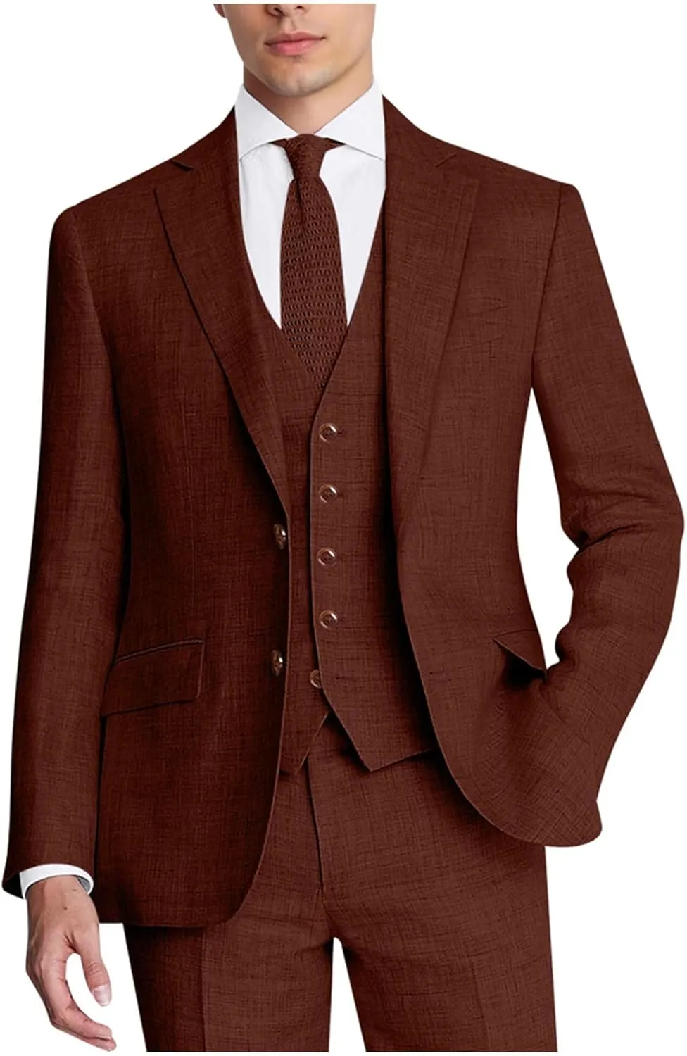 Men's Suit 3 Piece Linen Suits Slim Fit Suit Blazer Vest Pants Set Wedding Prom Tuxedos Business Casual Suit