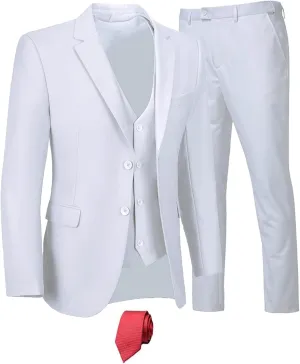Men's Suits 3 Piece Slim Fit Suit Set,Two Button Wedding Business Tuxedo Solid Blazer Jacket Vest Pants with Tie