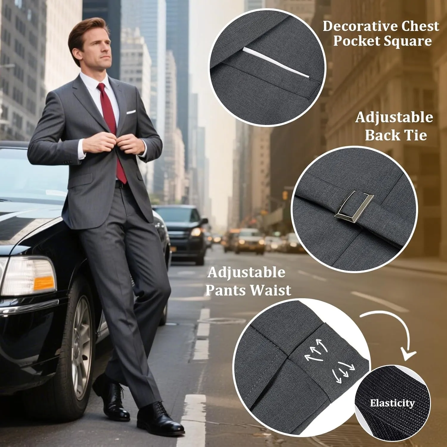 Mens Suits Regular Fit 3 Piece Tuxedo Blazer Jacket Vest Pants Formal Suit Set for Men Wedding Prom Casual