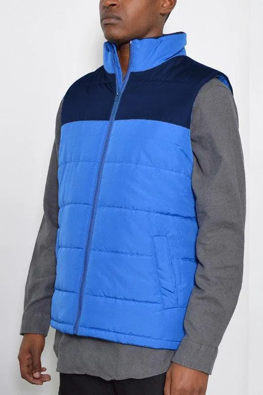 Mens Two Tone Color Block Padded Vest