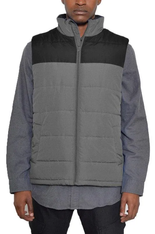 Mens Two Tone Color Block Padded Vest