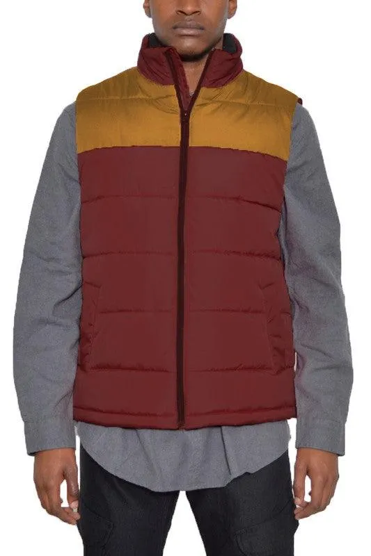 Mens Two Tone Color Block Padded Vest