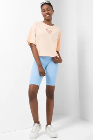 Mickey Mouse Crop Short Sleeve T-Shirt Peach