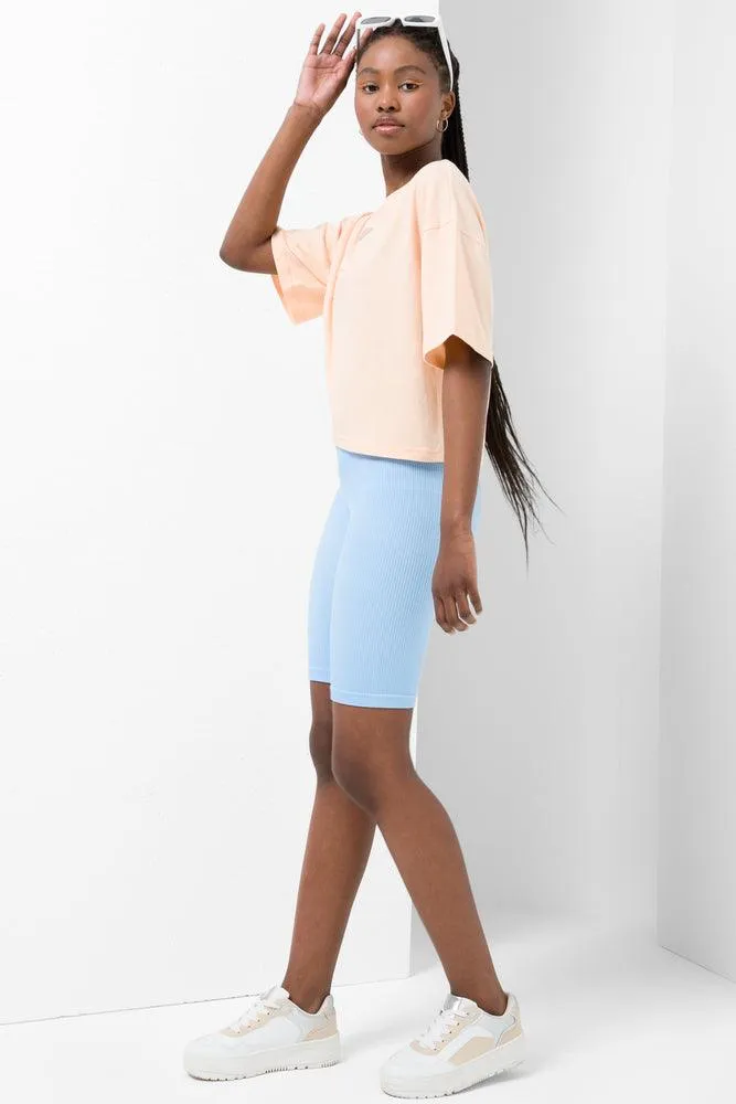 Mickey Mouse Crop Short Sleeve T-Shirt Peach