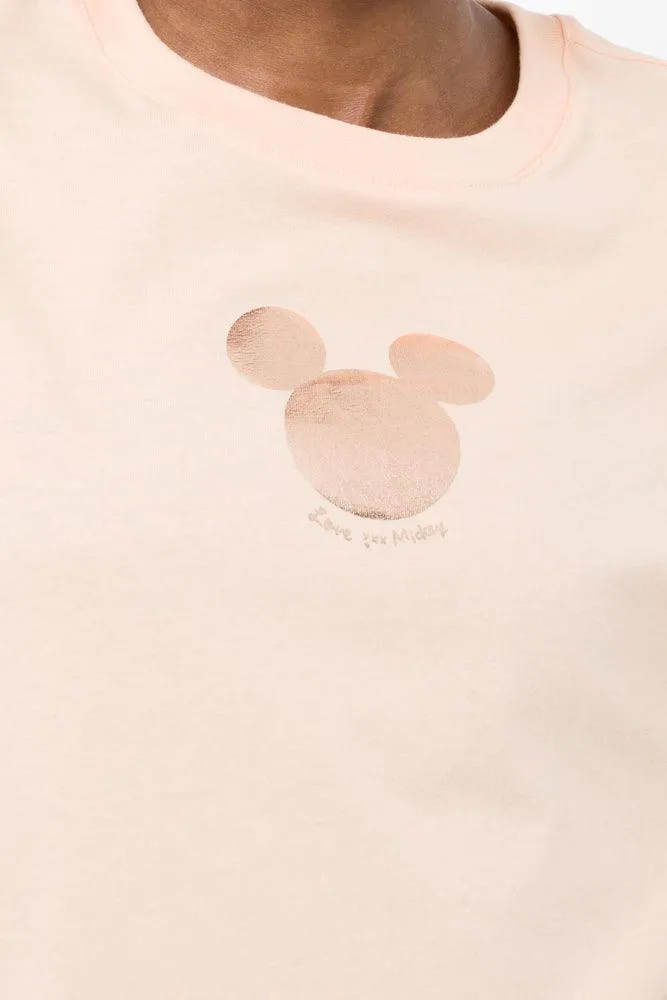 Mickey Mouse Crop Short Sleeve T-Shirt Peach