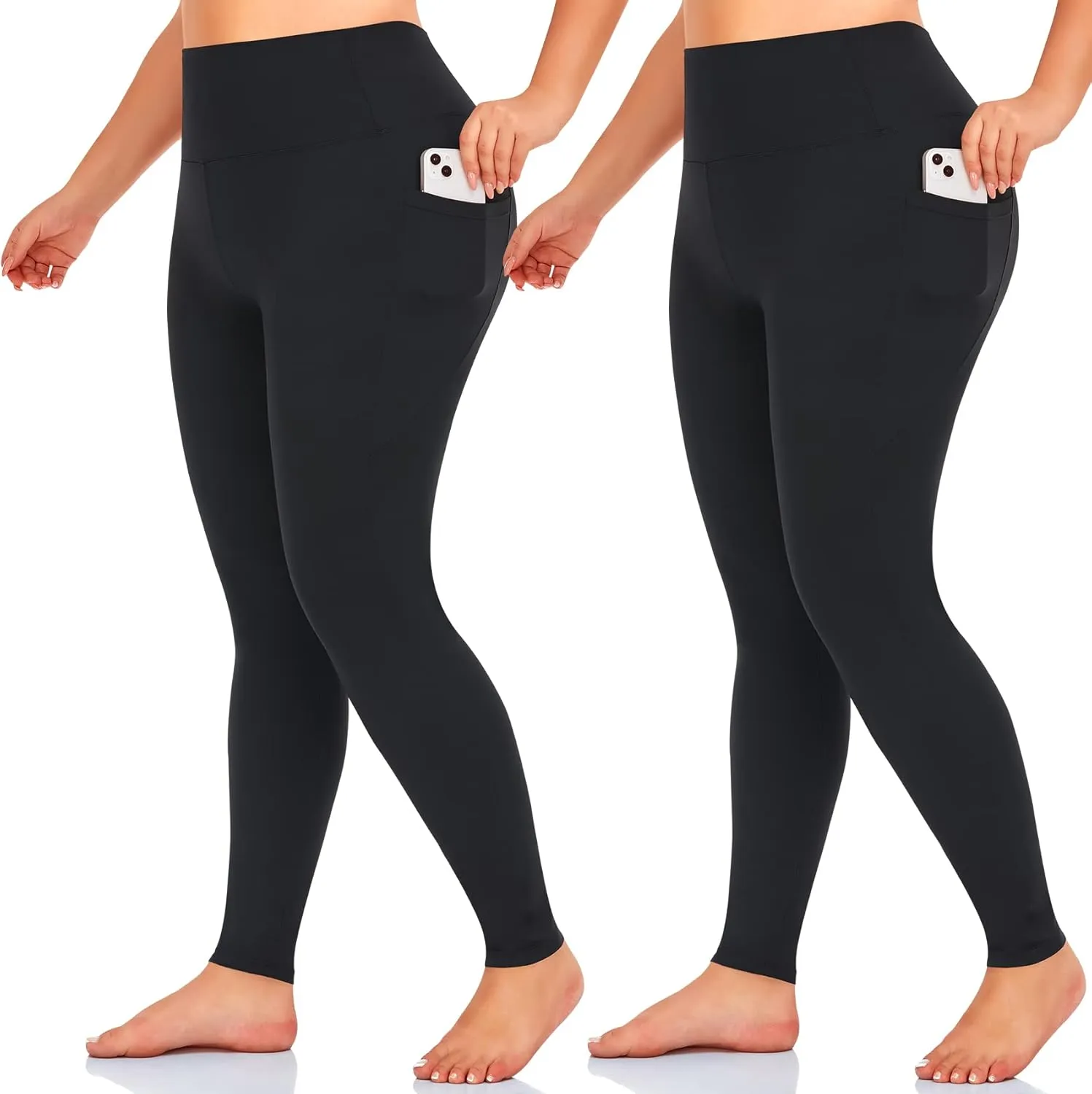 MOREFEEL Plus Size Leggings for Women-Stretchy X-Large-4X Tummy Control High Waist Spandex Workout Black Yoga Pants