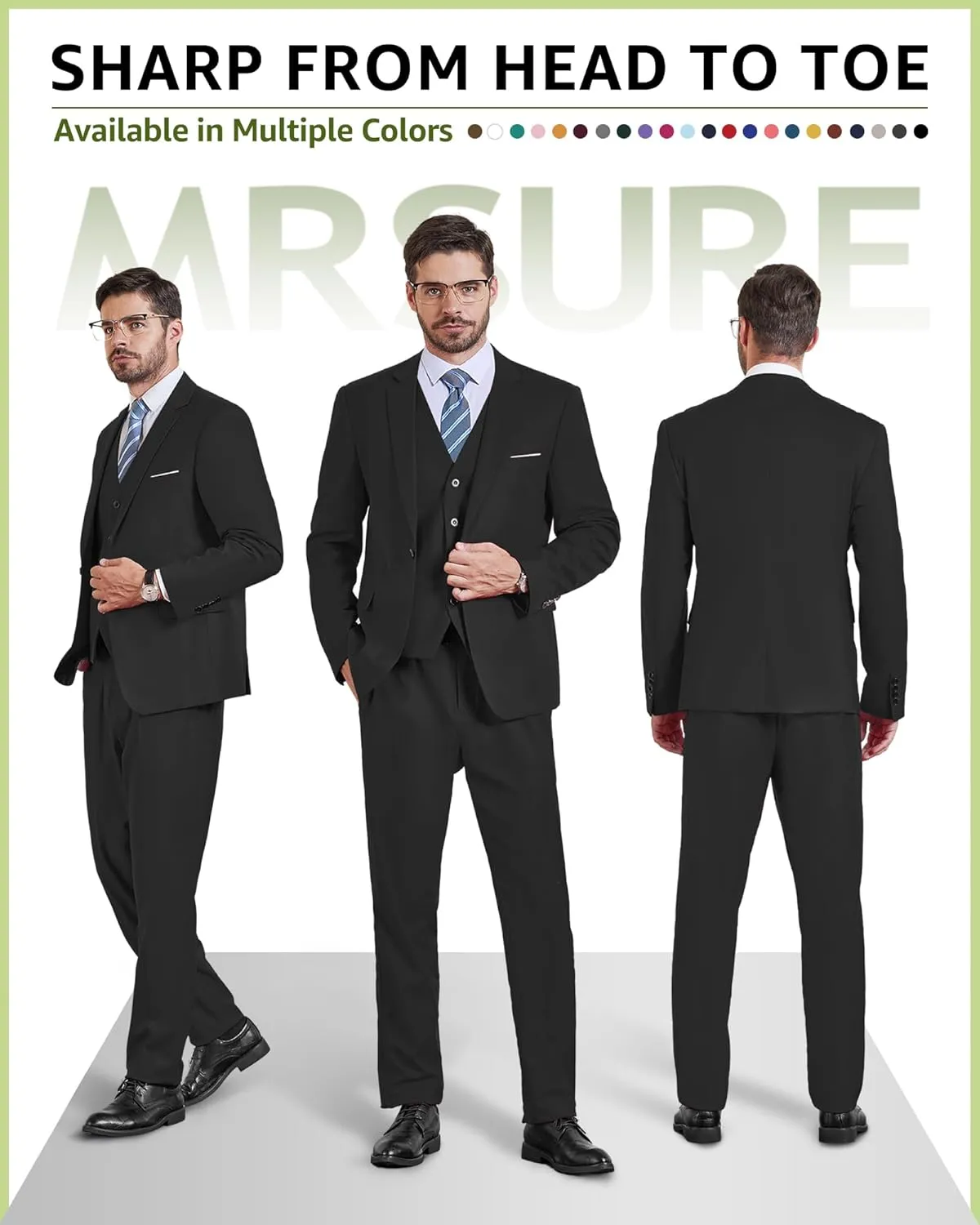 MrSure Mens 3 Piece Suit Blazer, Slim Fit Tux with One Button, Jacket Vest Pants & Tie Set for Party, Wedding and Business