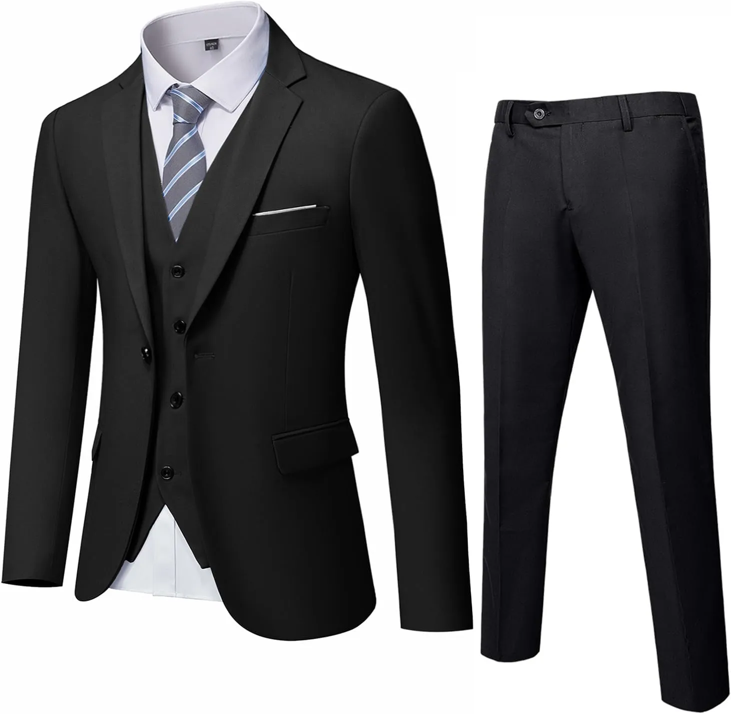 MrSure Mens 3 Piece Suit Blazer, Slim Fit Tux with One Button, Jacket Vest Pants & Tie Set for Party, Wedding and Business