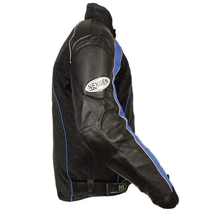 NexGen SH2153 Men's Black and Blue CE Armored Motorcycle Textile and Leather Combo Jacket