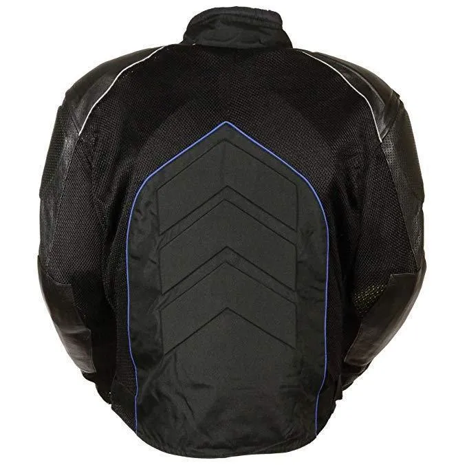 NexGen SH2153 Men's Black and Blue CE Armored Motorcycle Textile and Leather Combo Jacket