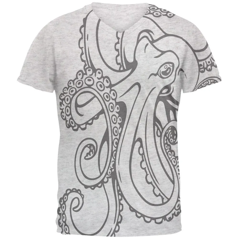 Octopus Outline Mens Soft V-Neck T Shirt